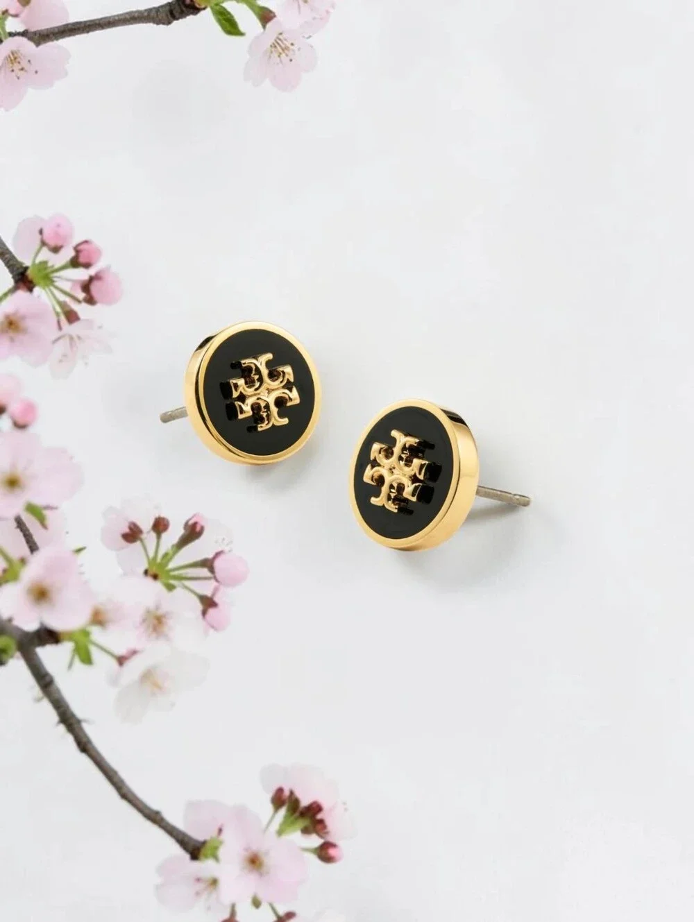 Tory Burch Icon Enamel Coin Stud Earrings-Black